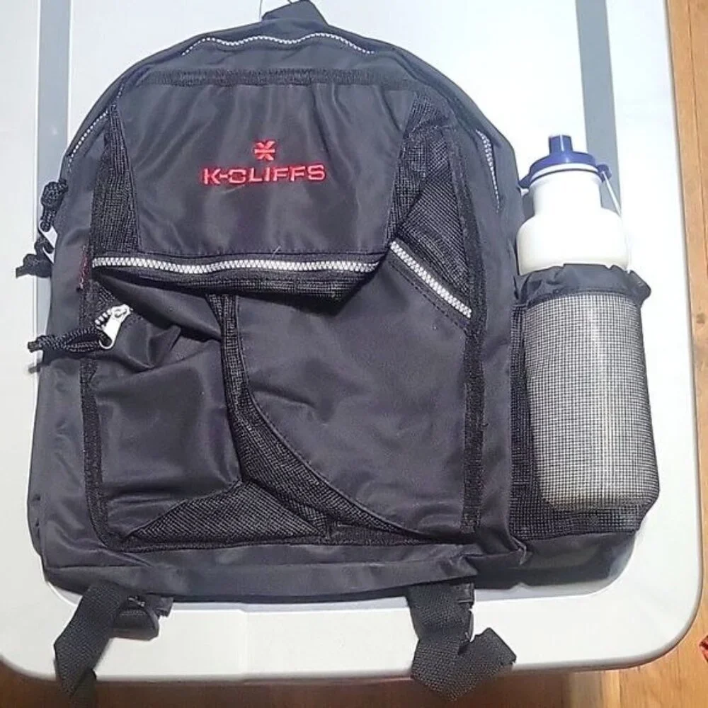 K-Cliffs Black Backpack with Water Bottle Mesh Pockets Padded Straps Hiking Bag